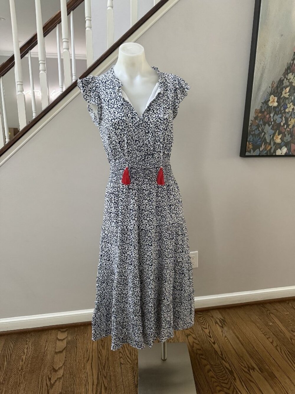 STS SAIL to SABLE blue cheetah print midi sun dress excellent condition size xs